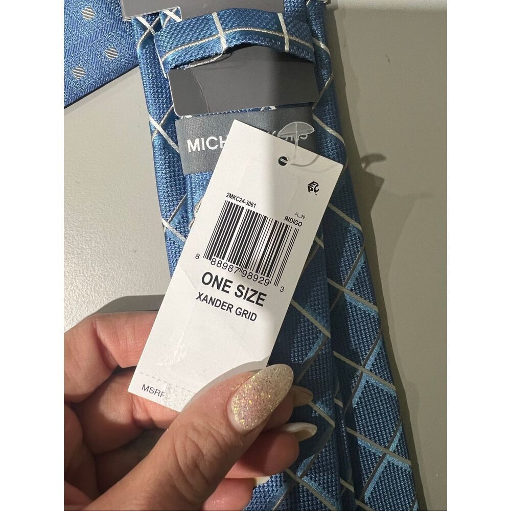 Michael Kors NWT 3” Xander Grid Tie Indigo OS - Picture 4 of 4